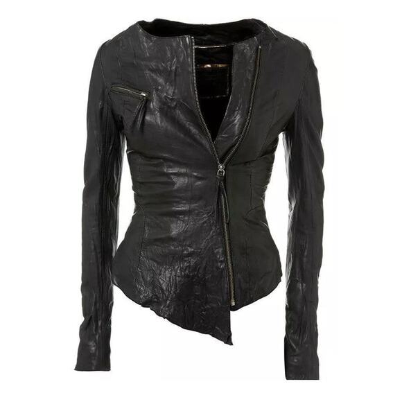 Kate Moss Top Shop Leather Zip Top Pocket Asymmetric Jacket  - UK 14 Black - Picture 1 of 7